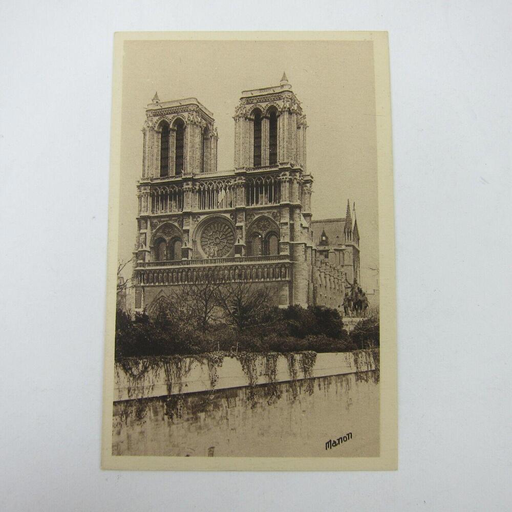 Postcard Paris France Notre Dame Cathedral Over Garden Wall Manon Antique RARE